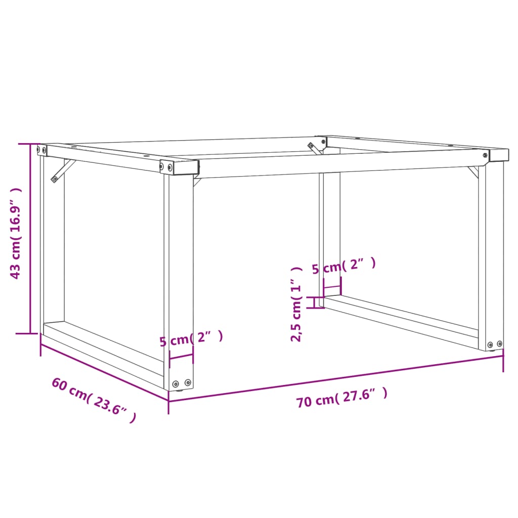 Telaio Gambe a O per Tavolino da Salotto 70x60x43 cm in Acciaio