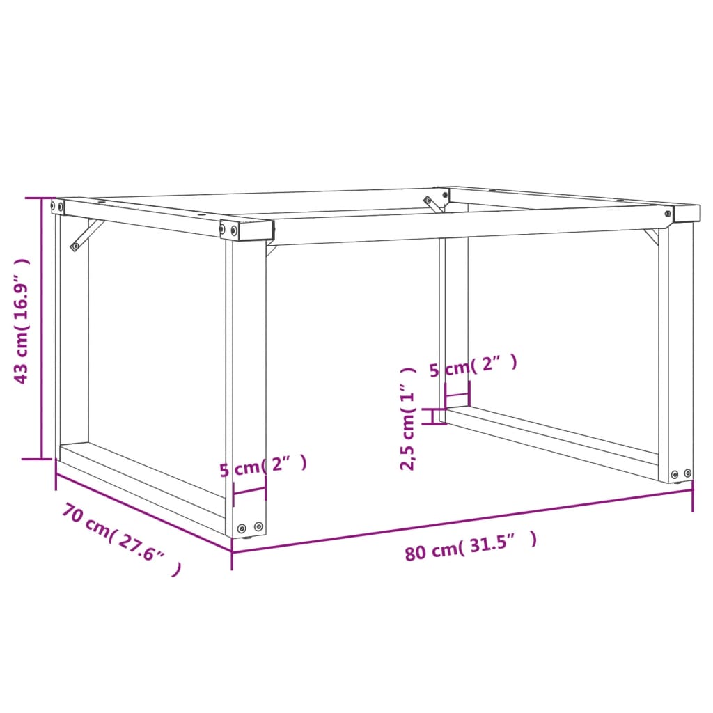 Telaio Gambe a O per Tavolino da Salotto 80x70x43 cm in Acciaio