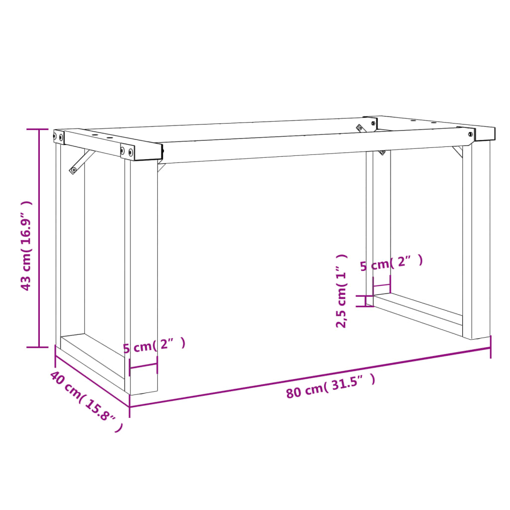 Telaio Gambe a O per Tavolino da Salotto 80x40x43 cm in Acciaio