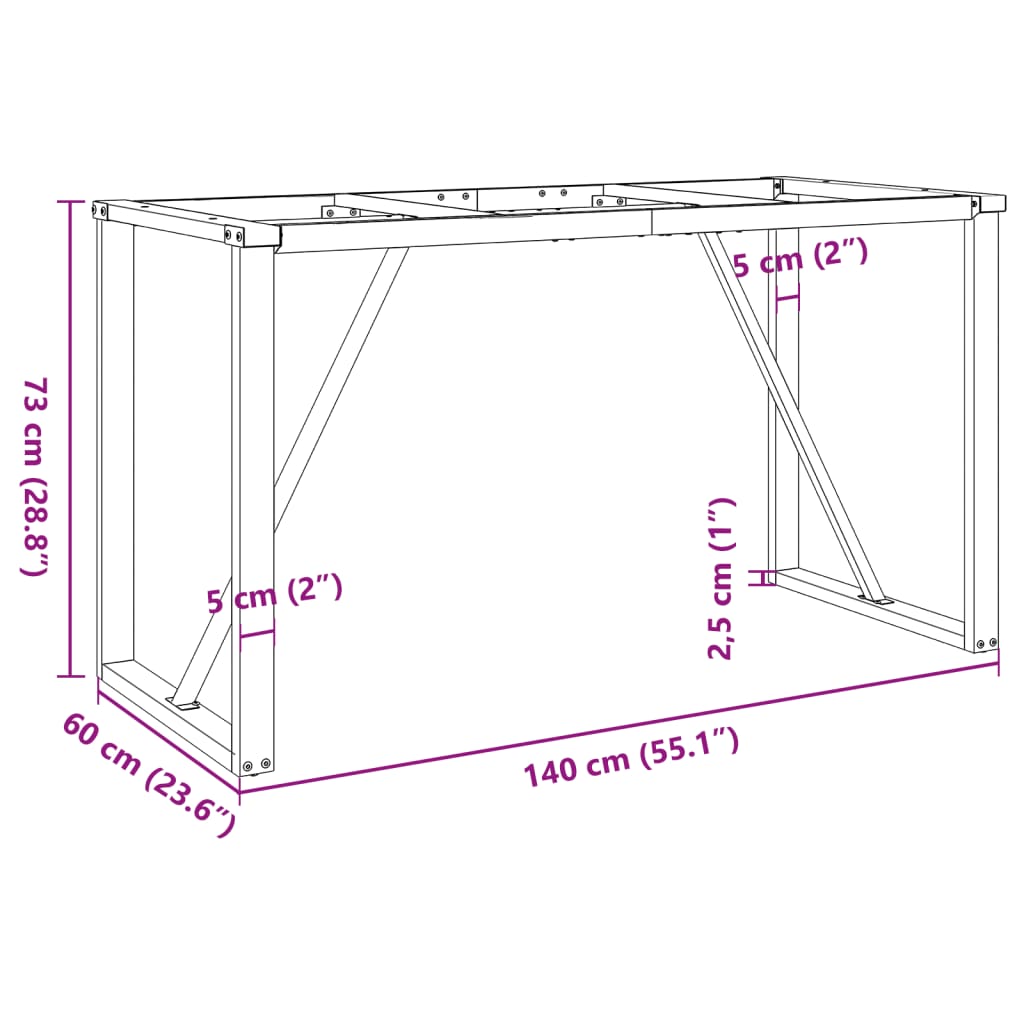 Telaio Gambe a O per Tavolo da Pranzo 140x60x73 cm in Acciaio
