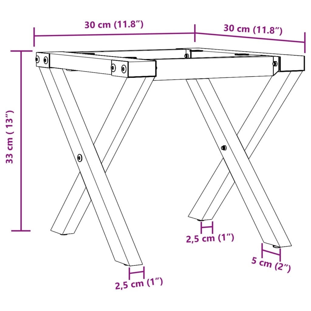 Telaio Gambe a X per Tavolino da Salotto 30x30x33 cm in Acciaio