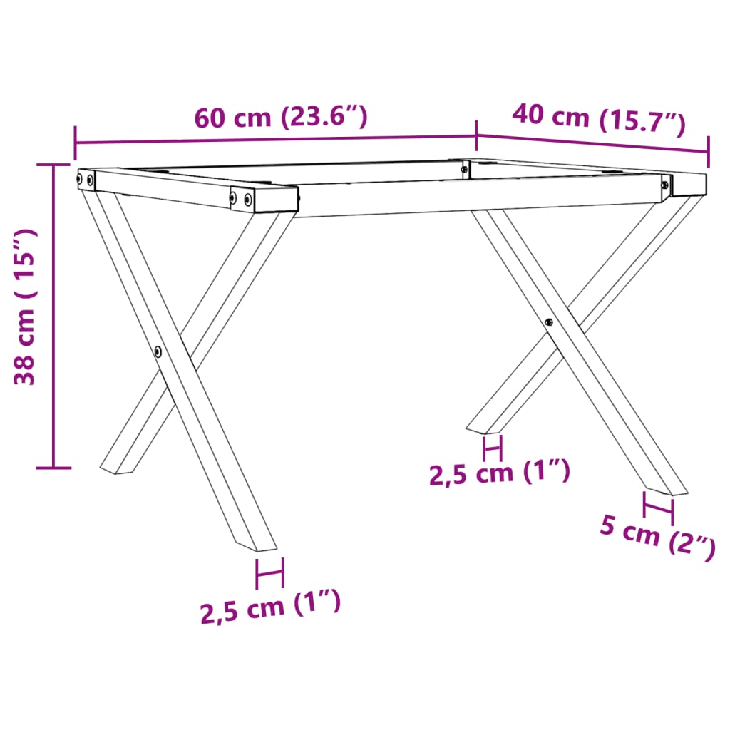 Telaio Gambe a X per Tavolino da Salotto 60x40x38 cm in Acciaio