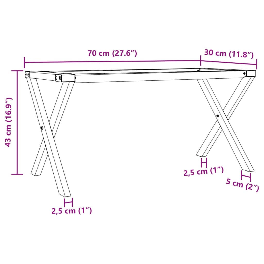 Telaio Gambe a X per Tavolino da Salotto 70x30x43 cm in Acciaio