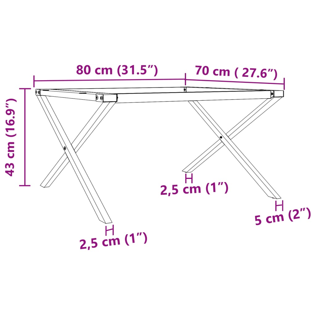 Telaio Gambe a X per Tavolino da Salotto 80x70x43 cm in Acciaio