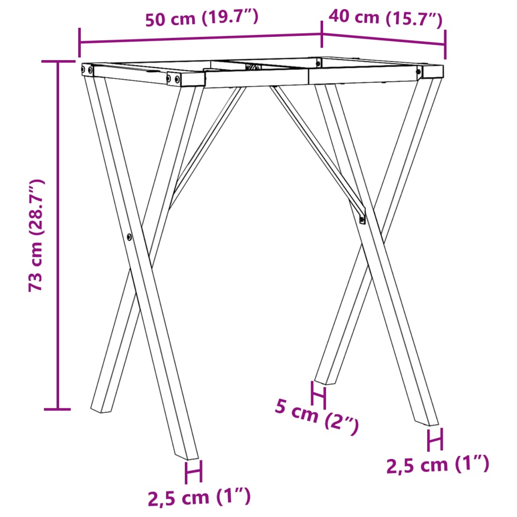 Telaio Gambe a X per Tavolo da Pranzo 40x40x73 cm in Acciaio