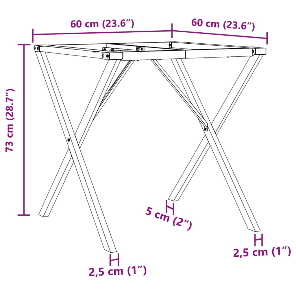Telaio Gambe a X per Tavolo da Pranzo 40x40x73 cm in Acciaio