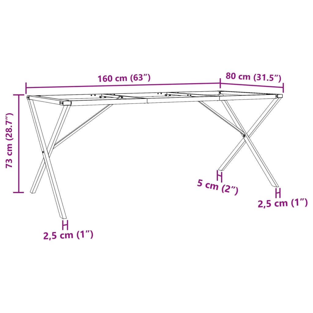 Telaio Gambe a X per Tavolo da Pranzo 160x80x73 cm in Acciaio | homemem39