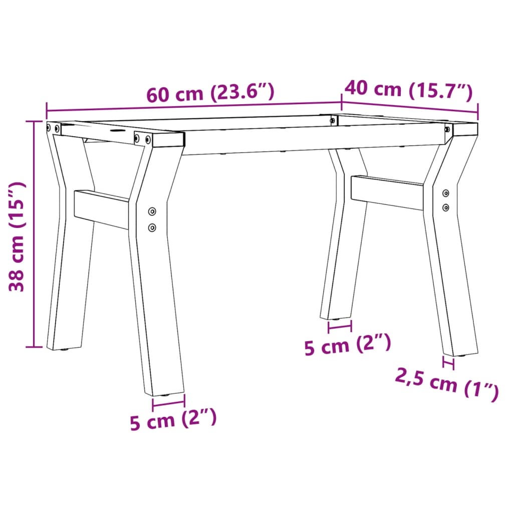 Telaio Gambe a Y per Tavolino da Salotto 60x40x38 cm in Acciaio