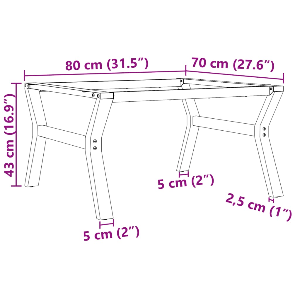 Telaio Gambe a Y per Tavolino da Salotto 80x70x43 cm in Acciaio - homemem39