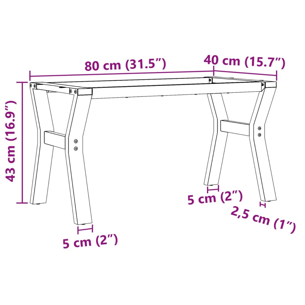 Telaio Gambe a Y per Tavolino da Salotto 80x40x43 cm in Acciaio
