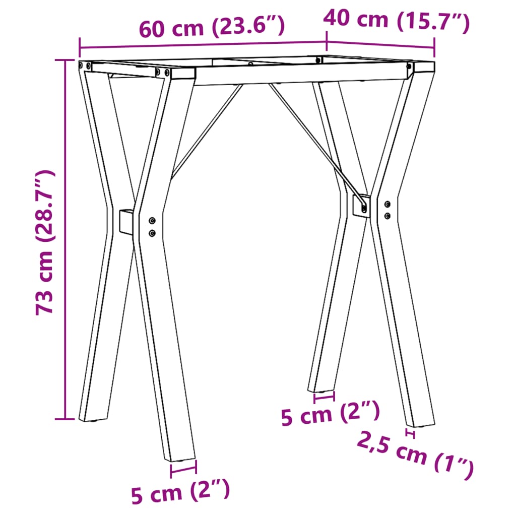 Telaio Gambe a Y per Tavolo da Pranzo 60x40x73 cm in Acciaio