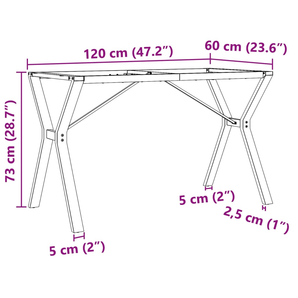 Telaio Gambe a Y per Tavolo da Pranzo 120x60x73 cm in Acciaio | homemem39