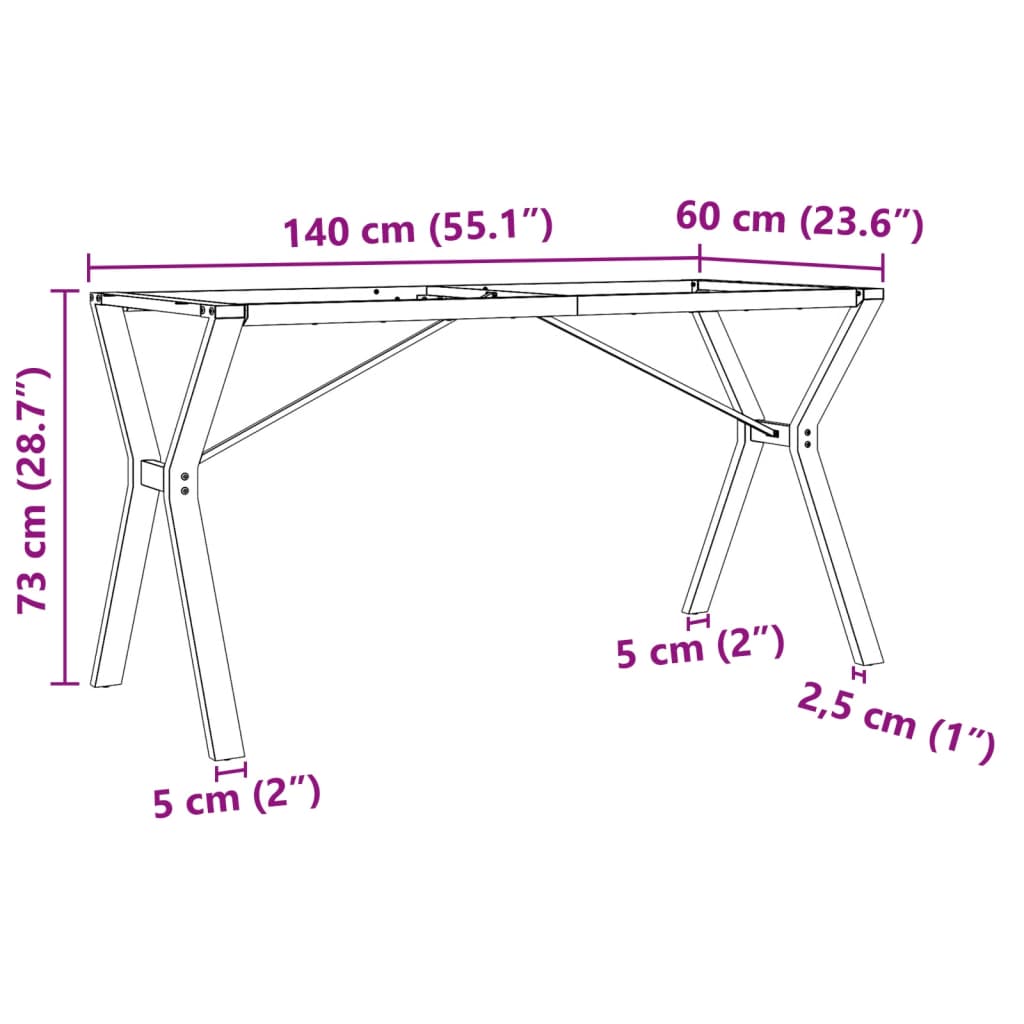 Telaio Gambe a Y per Tavolo da Pranzo 140x60x73 cm in Acciaio - homemem39
