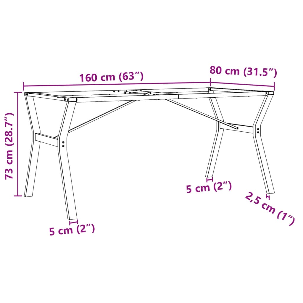 Telaio Gambe a Y per Tavolo da Pranzo 160x80x73 cm in Acciaio | homemem39