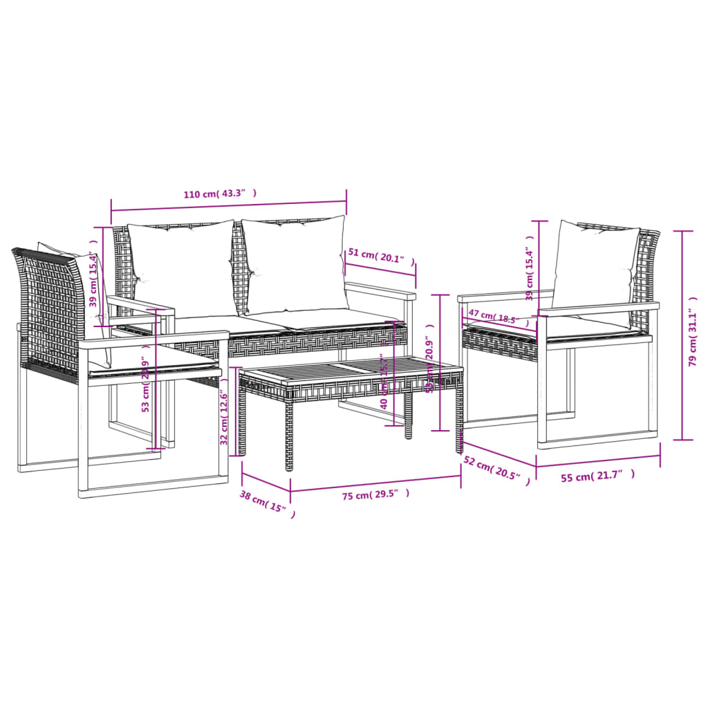 Set Salotto da Giardino 4 pz con Cuscini Beige Misto Polyrattan | homemem39