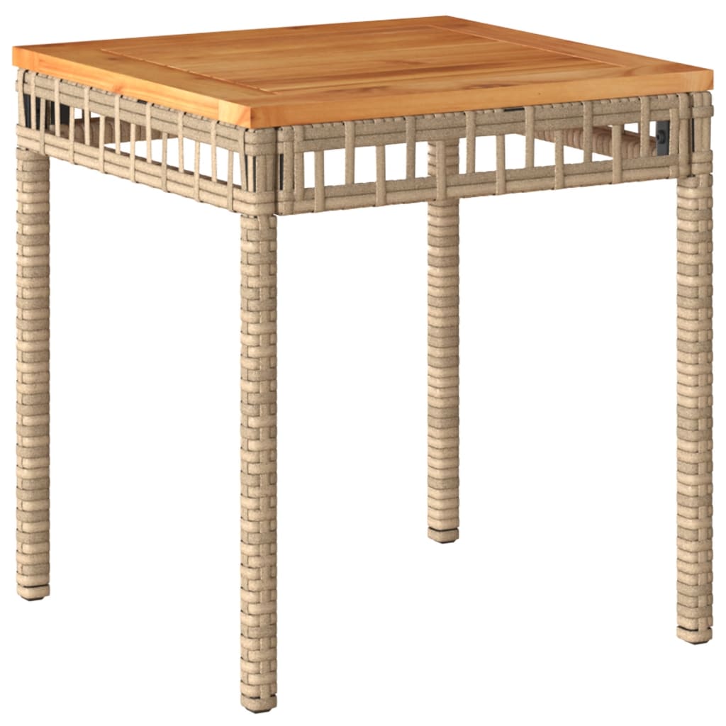 Mixed Beige Garden Table 38x38x42 cm Polyrattan Acacia Wood
