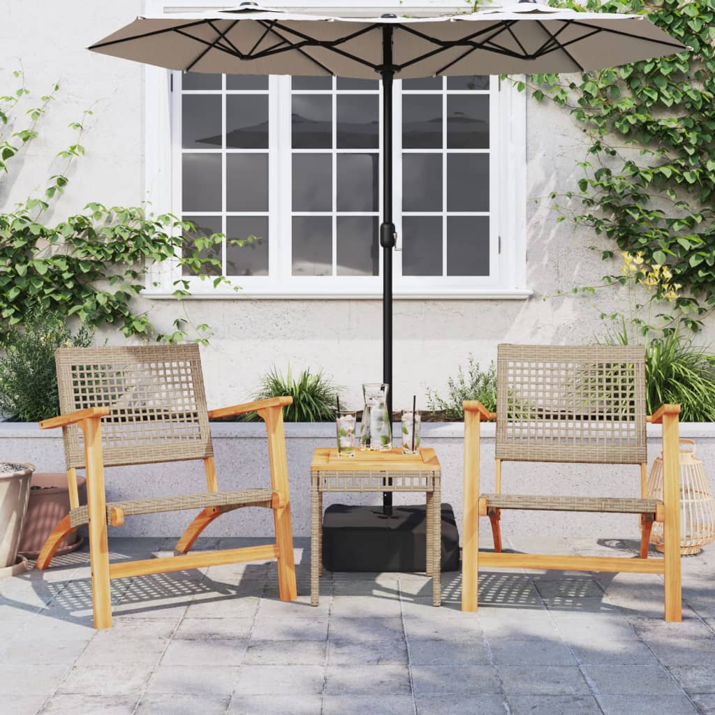 Mixed Beige Garden Table 38x38x42 cm Polyrattan Acacia Wood