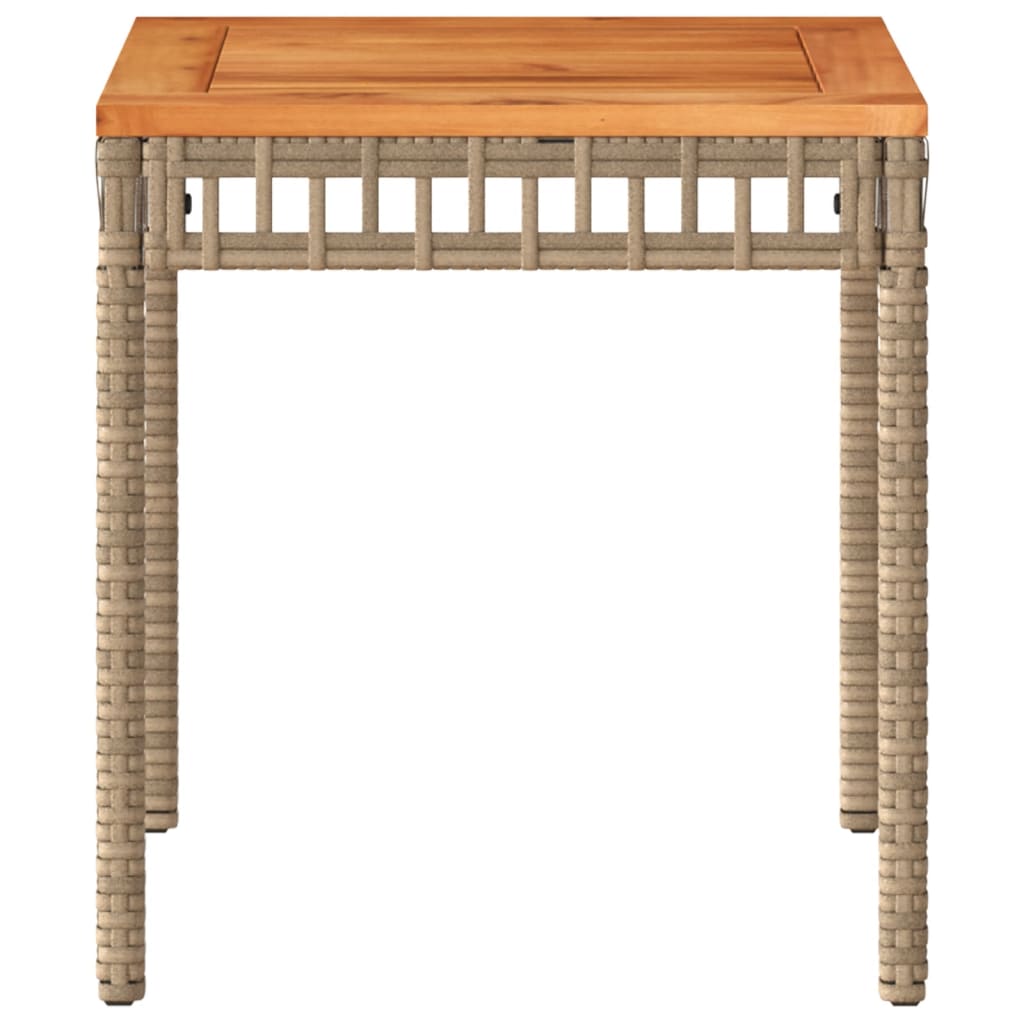 Mixed Beige Garden Table 38x38x42 cm Polyrattan Acacia Wood