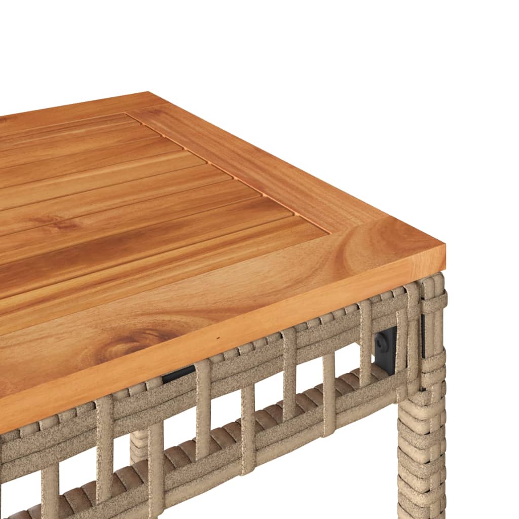 Mixed Beige Garden Table 38x38x42 cm Polyrattan Acacia Wood