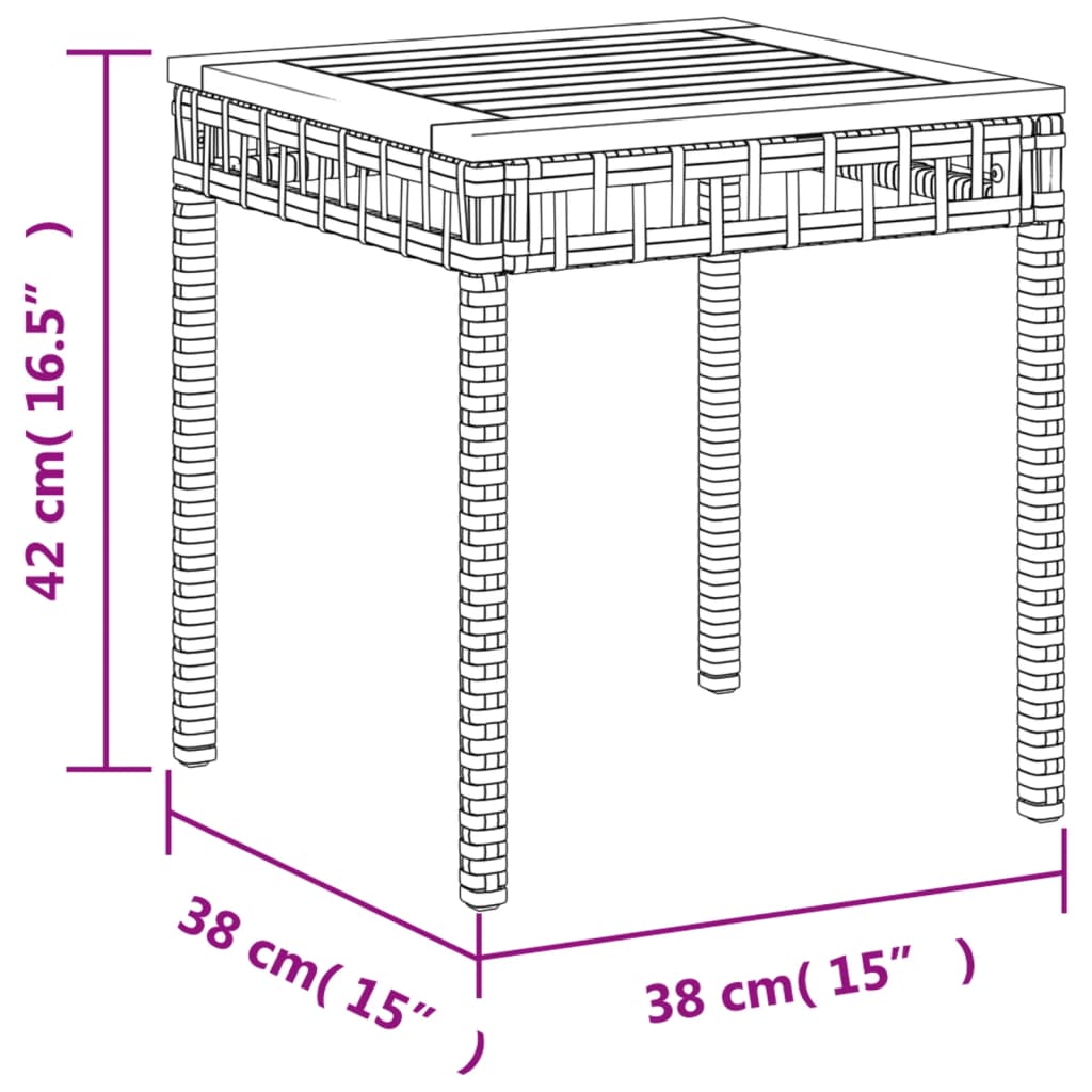 Mixed Beige Garden Table 38x38x42 cm Polyrattan Acacia Wood