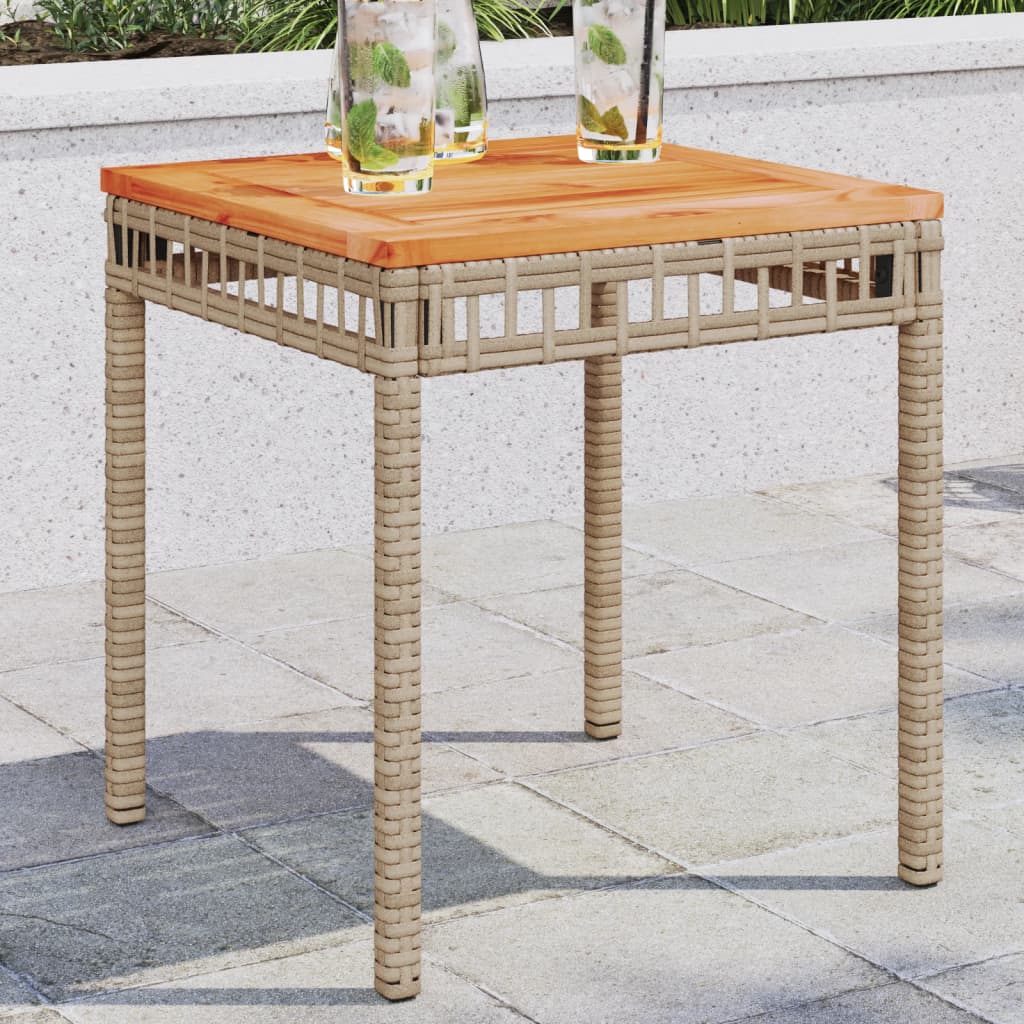 Mixed Beige Garden Table 38x38x42 cm Polyrattan Acacia Wood