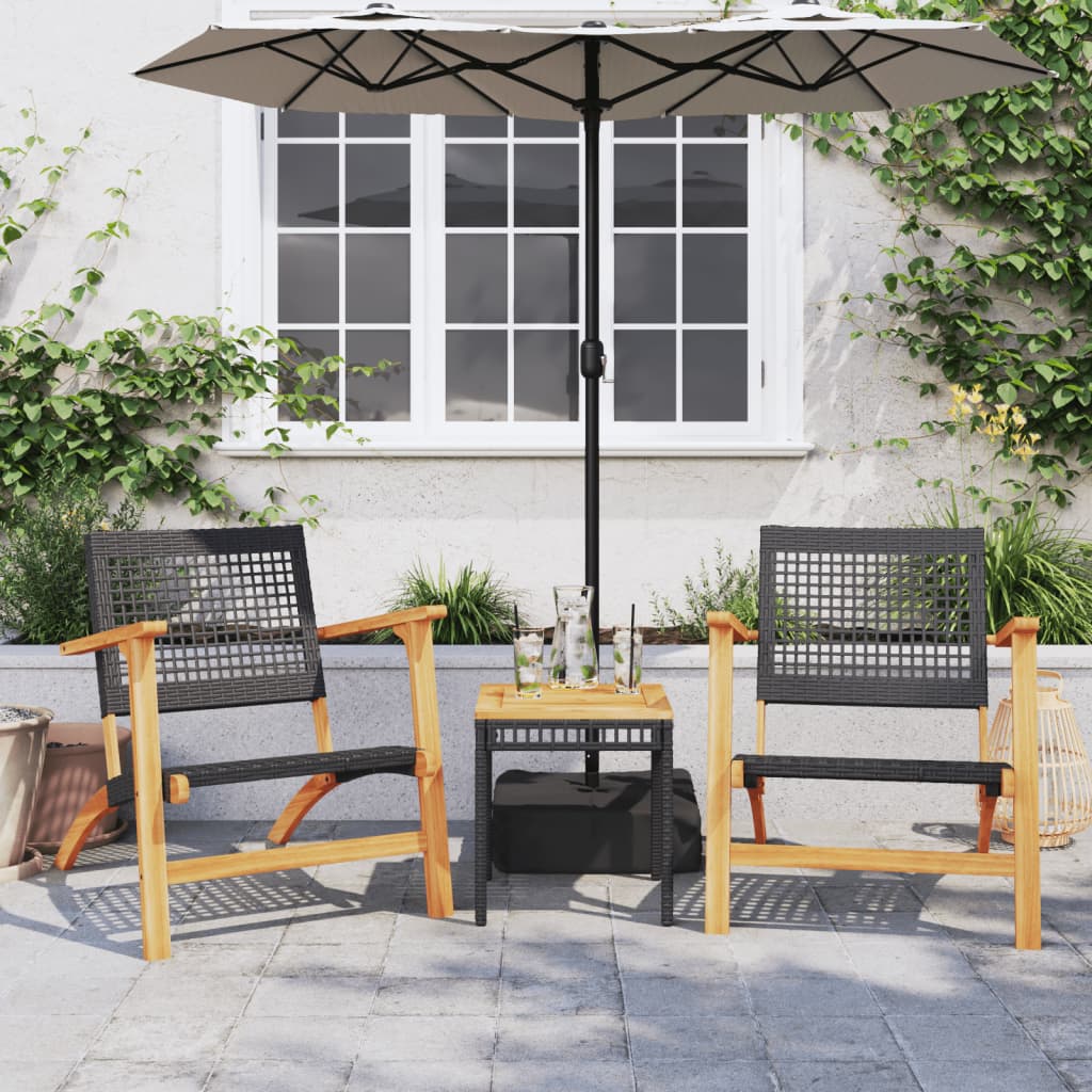 Sedie da Giardino 2pz Nere in Polyrattan e Legno di Acacia