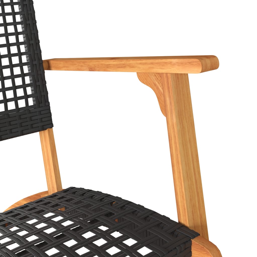 Sedie da Giardino 2pz Nere in Polyrattan e Legno di Acacia