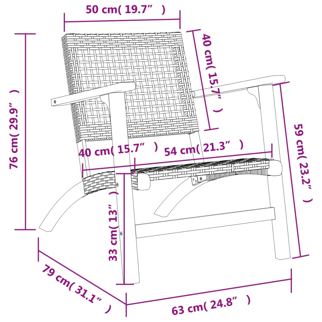 Sedie da Giardino 2pz Nere in Polyrattan e Legno di Acacia