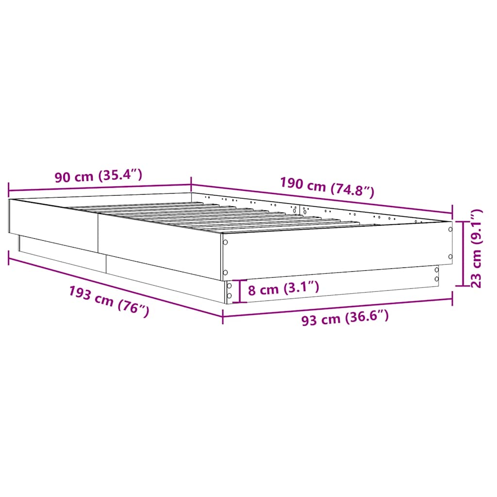 Giroletto senza Materasso Rovere Sonoma 90x190 cm in Truciolato | homemem39