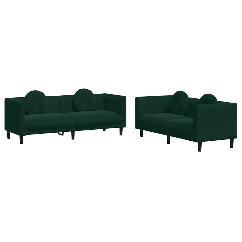 Set di Divani 2 pz con Cuscini Verde Scuro in Velluto