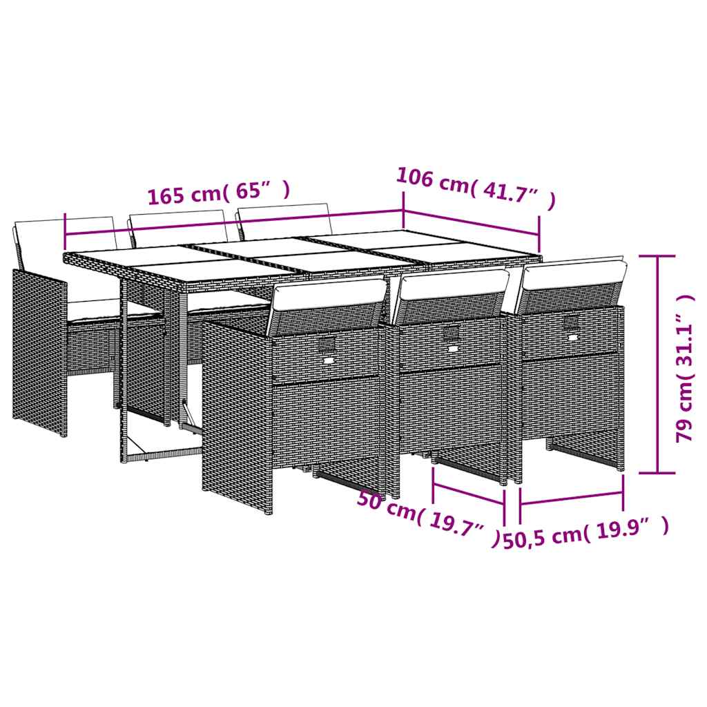 Set da Pranzo da Giardino 7 pz Nero con Cuscini in Polyrattan | homemem39