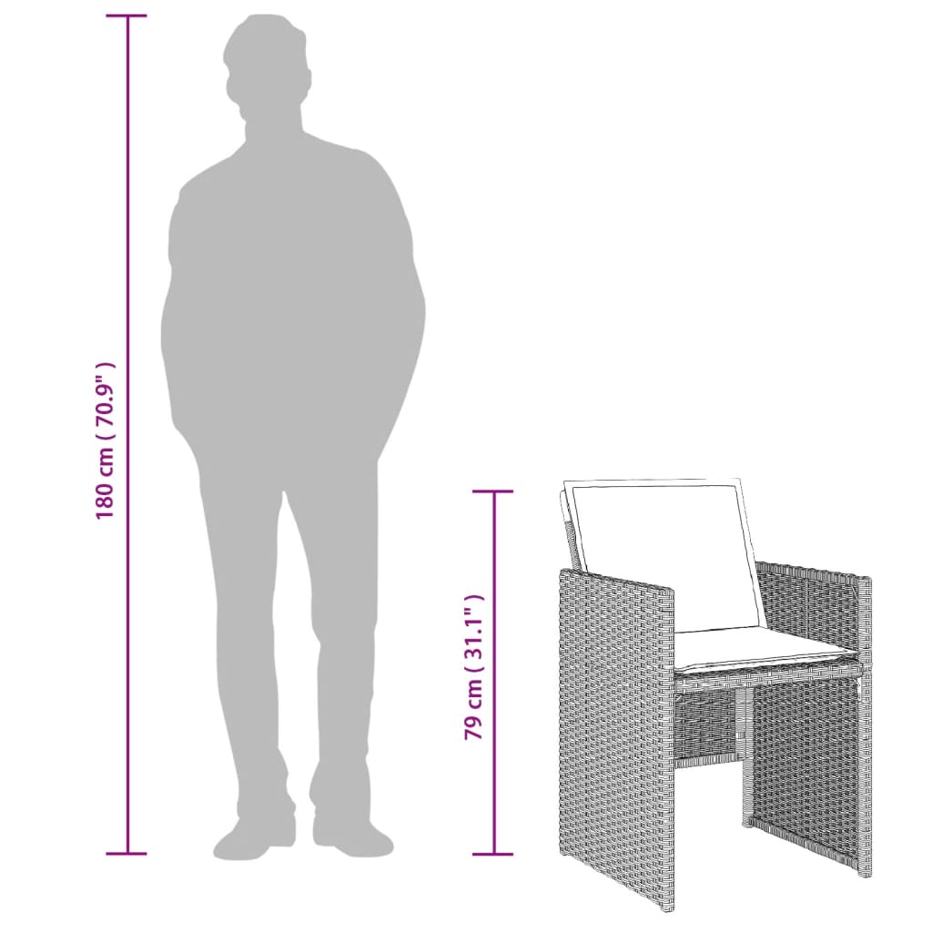 Set da Pranzo da Giardino 13pz con Cuscini Grigio in Polyrattan | homemem39