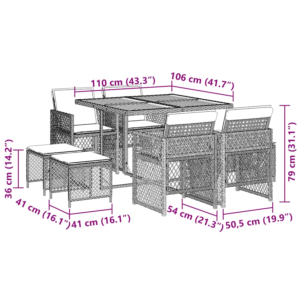 Set da Pranzo da Giardino 9 pz con Cuscini in Polyrattan Grigio | homemem39