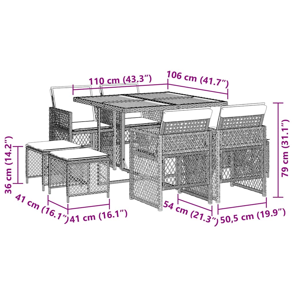 Set da Pranzo da Giardino 9 pz con Cuscini Nero in Polyrattan | homemem39