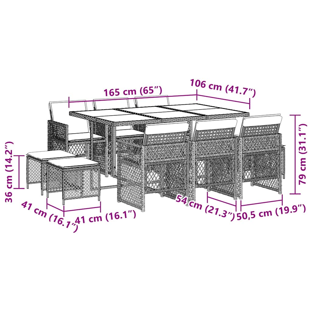 Set Pranzo Giardino 11pz con Cuscini Grigio Chiaro Polyrattan | homemem39