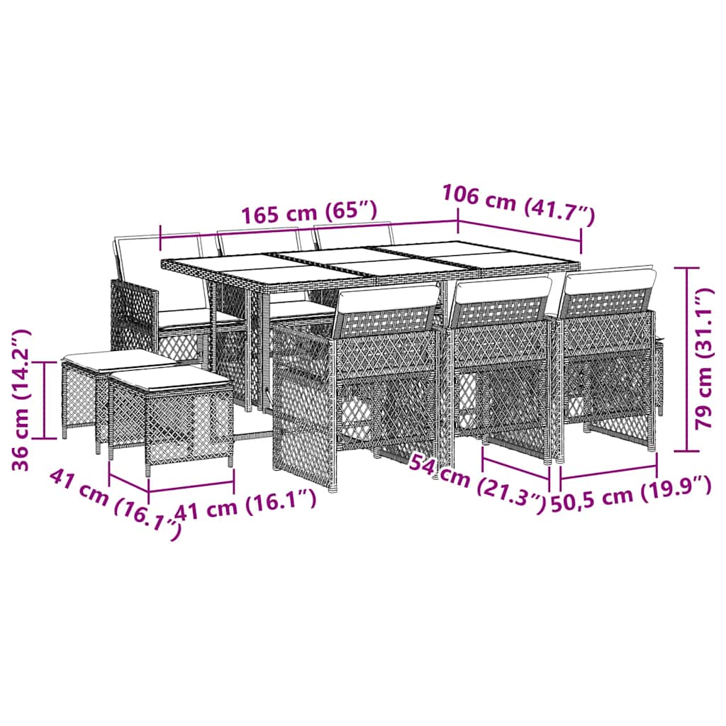 Set da Pranzo da Giardino 11 pz con Cuscini Beige in Polyrattan | homemem39