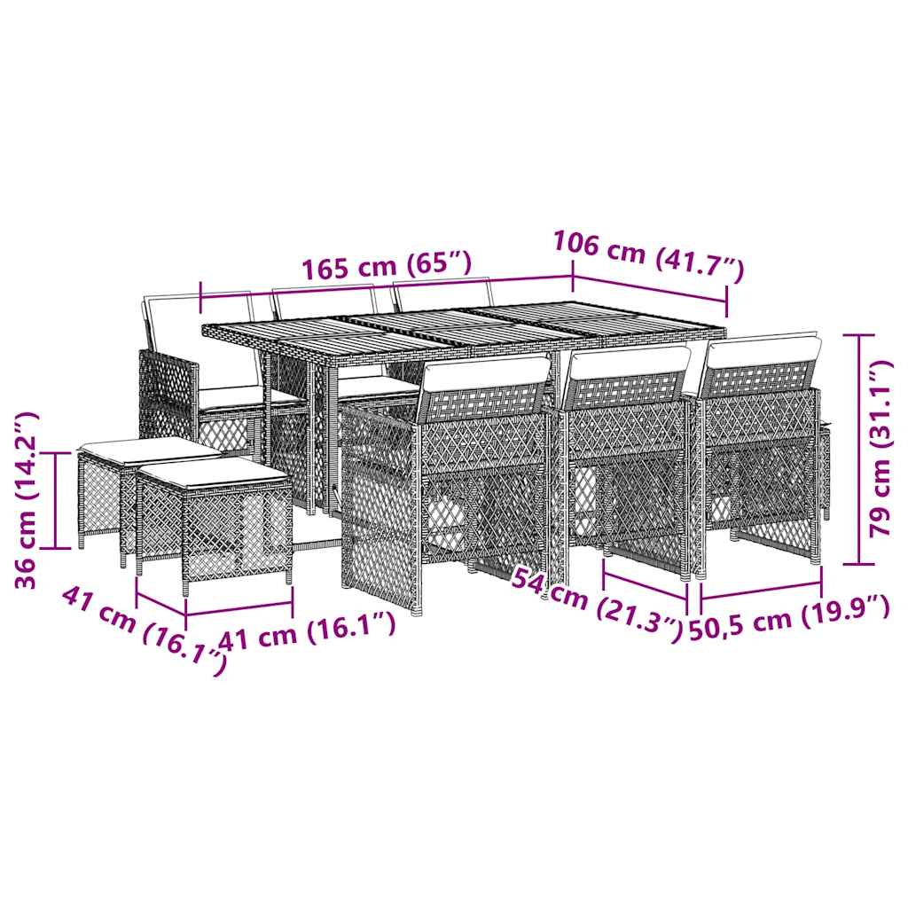 Set da Pranzo da Giardino 11 pz con Cuscini in Polyrattan Nero | homemem39