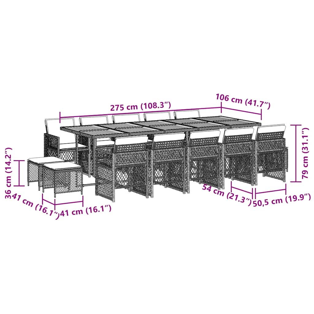 Set da Pranzo da Giardino 15 pz con Cuscini Grigio Polyrattan | homemem39