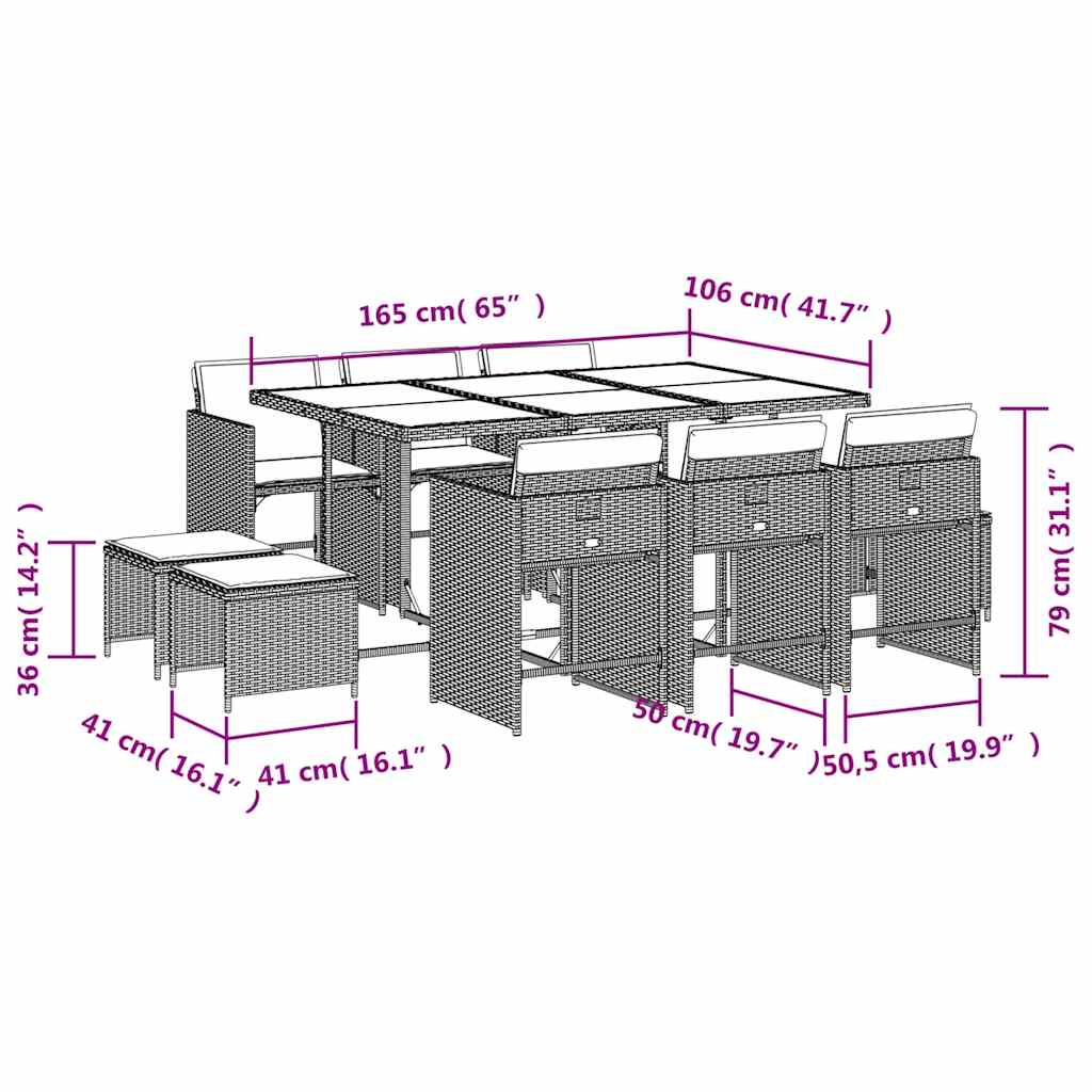 Set da Pranzo da Giardino 11 pz con Cuscini in Polyrattan Nero | homemem39