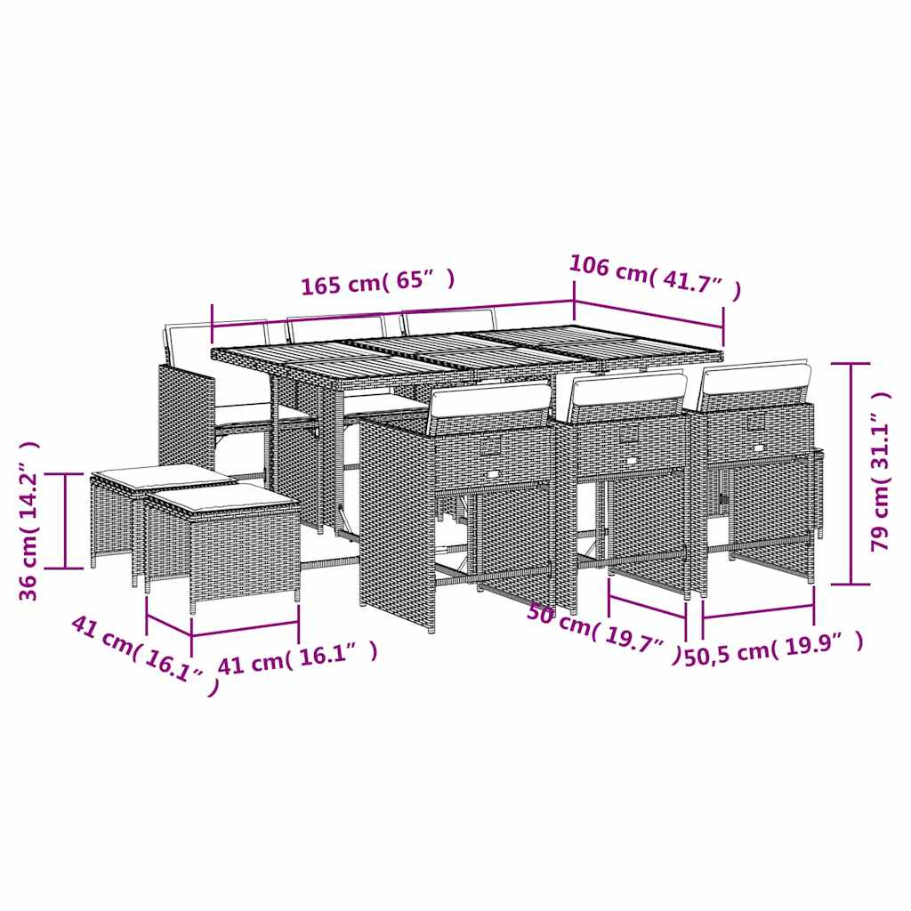 Set da Pranzo da Giardino 11pz con Cuscini in Polyrattan Grigio | homemem39