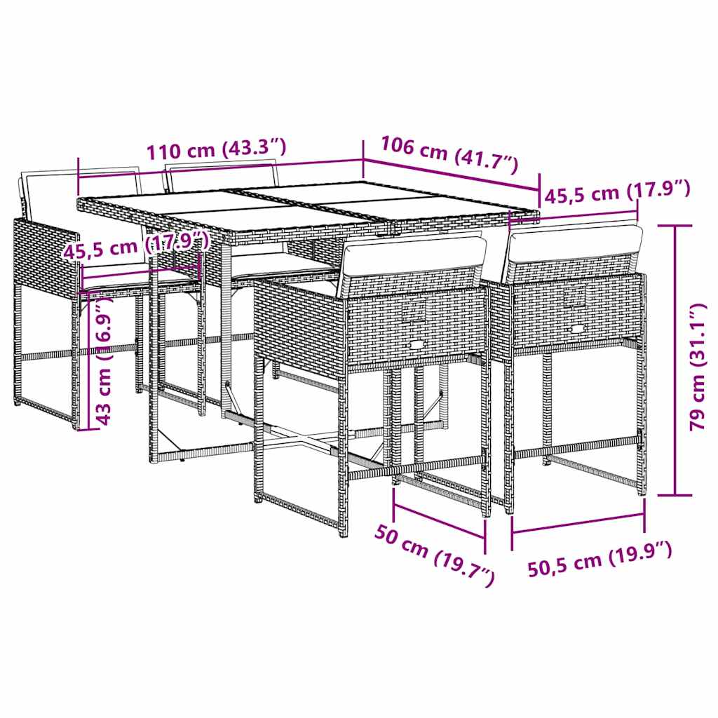 Set da Pranzo da Giardino 5 pz con Cuscini in Polyrattan Grigio - homemem39