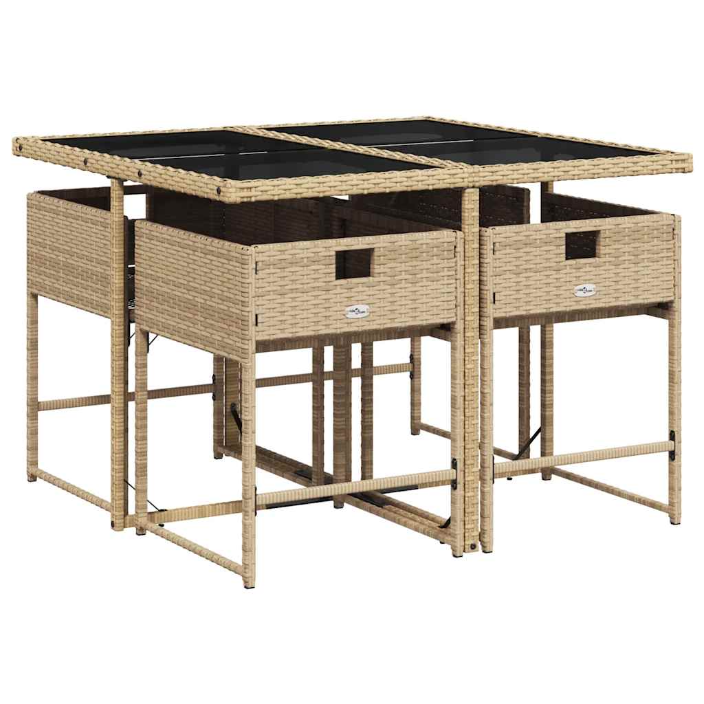 Set da Pranzo da Giardino 5 pz con Cuscini Beige in Polyrattan | homemem39