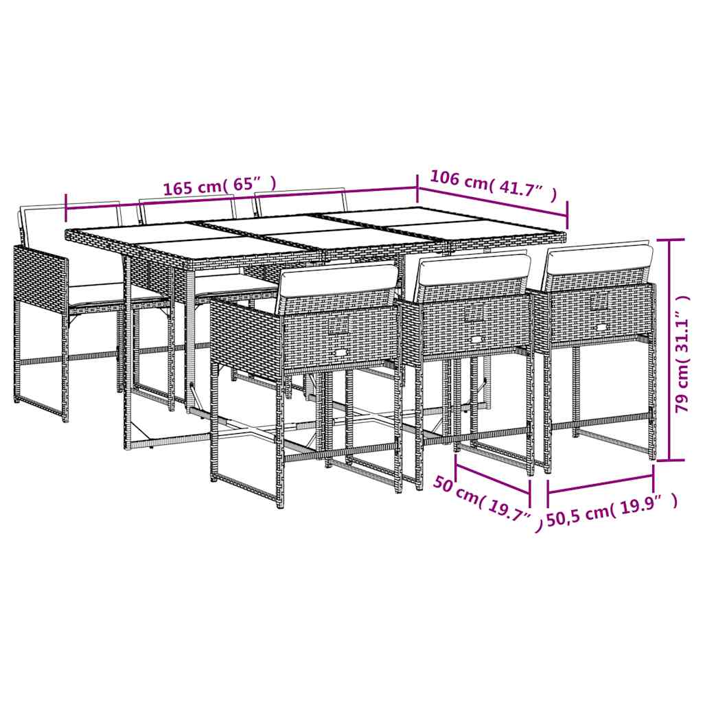 Set da Pranzo da Giardino 7 pz Nero con Cuscini in Polyrattan | homemem39