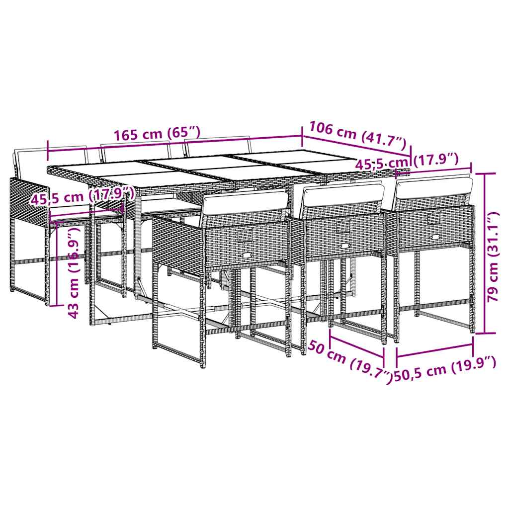Set da Pranzo da Giardino 7 pz con Cuscini in Polyrattan Grigio - homemem39