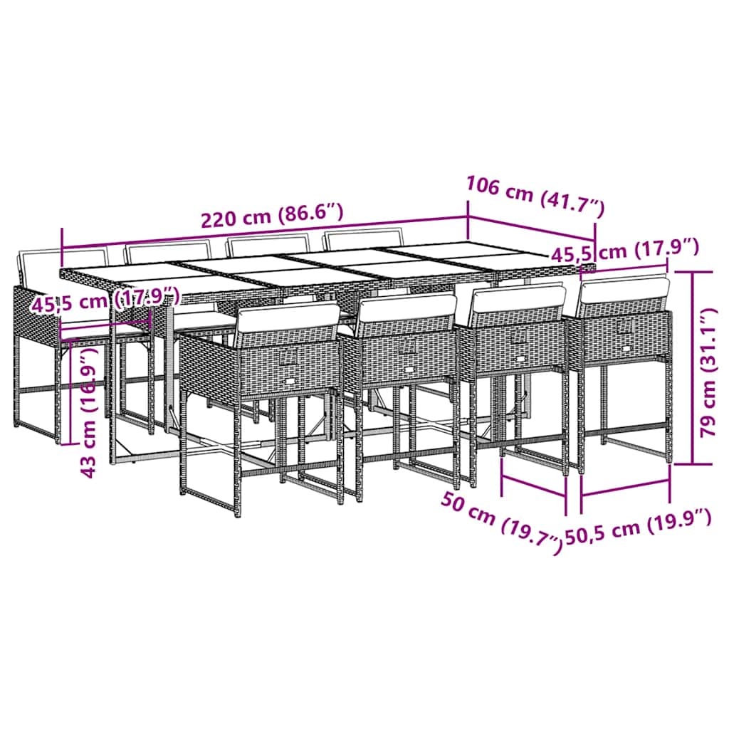 Set da Pranzo da Giardino 9 pz con Cuscini in Polyrattan Grigio - homemem39