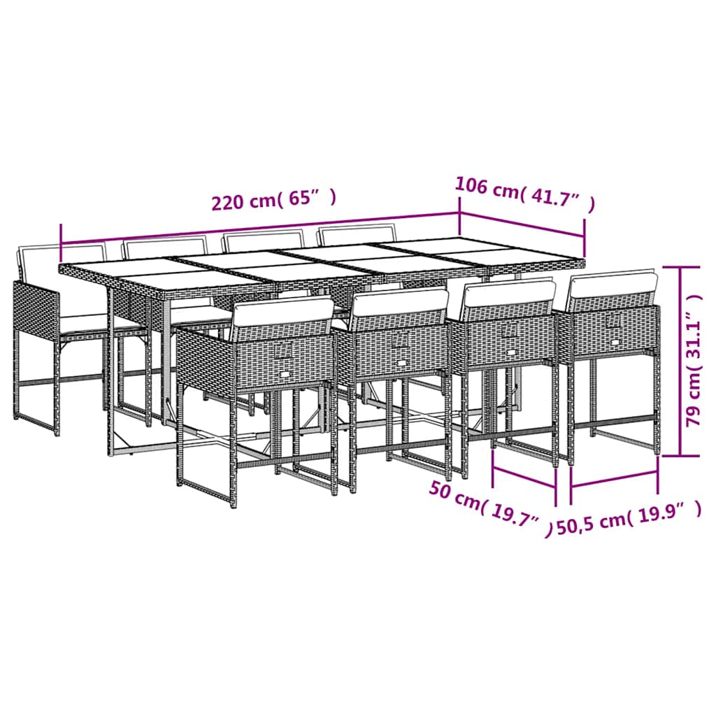 Set da Pranzo da Giardino 9 pz con Cuscini Beige in Polyrattan | homemem39