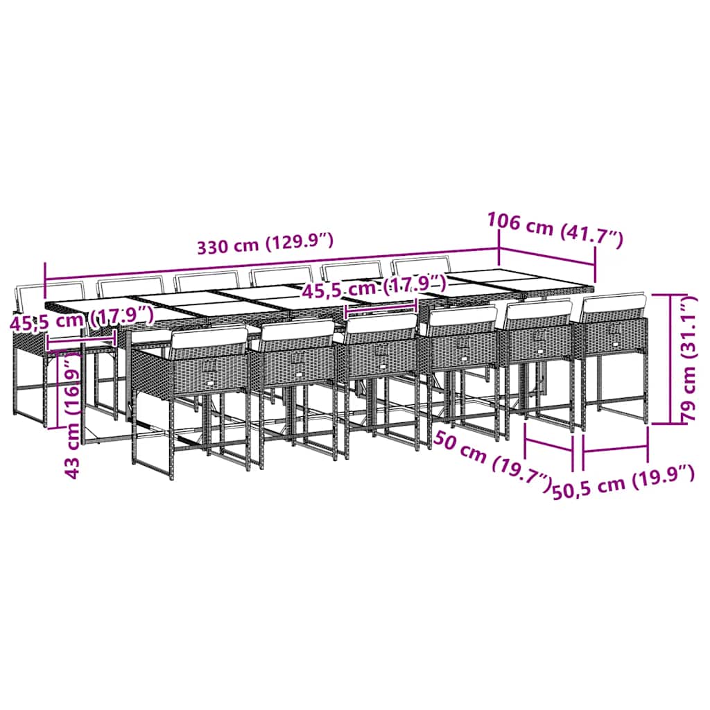 Set da Pranzo da Giardino 13pz con Cuscini Nero in Polyrattan - homemem39
