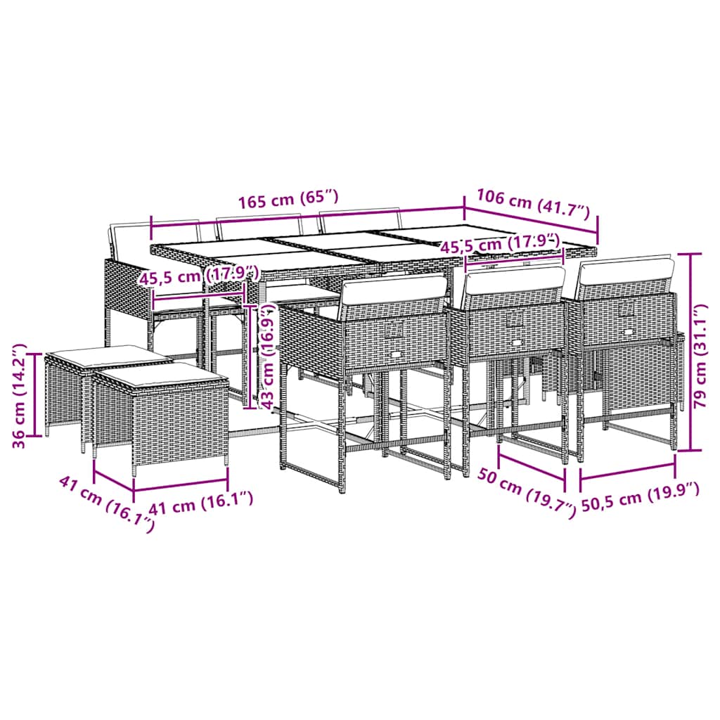 Set da Pranzo da Giardino 11pz con Cuscini in Polyrattan Grigio | homemem39