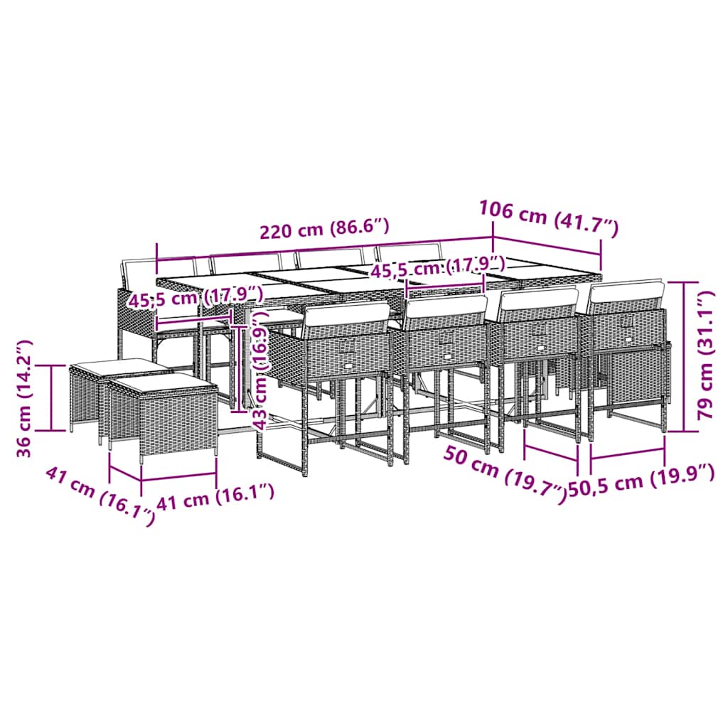Set da Pranzo da Giardino 13pz con Cuscini Nero in Polyrattan | homemem39