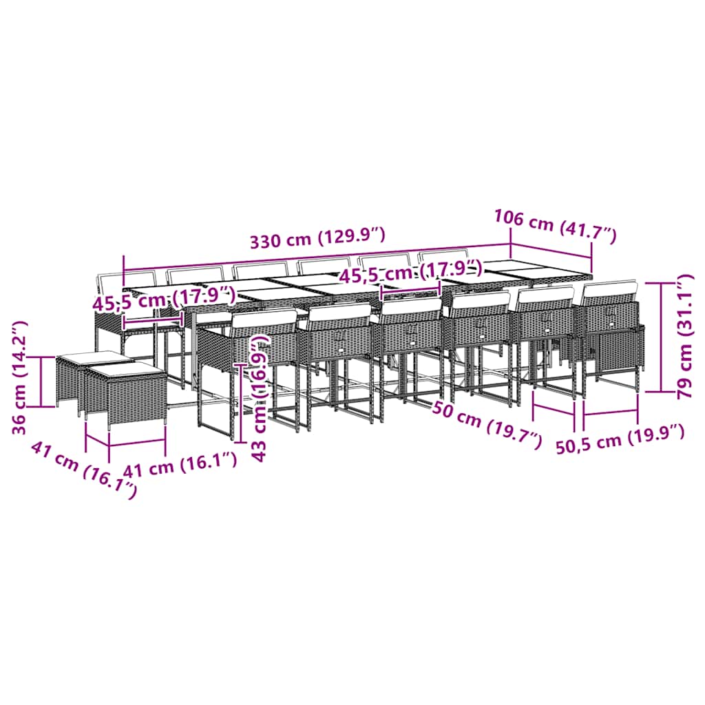 Set da Pranzo da Giardino 17pz con Cuscini Grigio in Polyrattan | homemem39